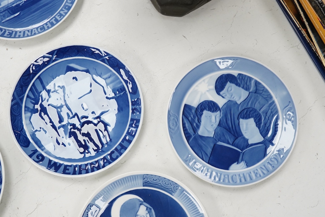 Ten Royal Copenhagen blue and white Christmas plates, 1920-1928, 18cm in diameter